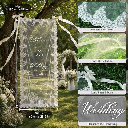 150x60cm Large Wedding Welcome Sheer Tulle Banner Sign - Image 4