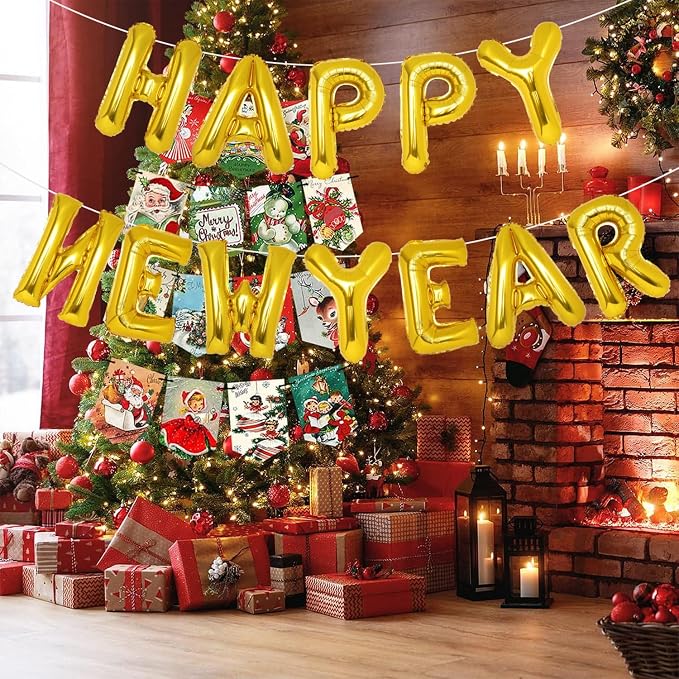 PIGETALE Gold Happy New Year Balloons, 16 Inch Gold Happy New Year Banner - Image 4