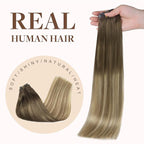 GOO GOO Clip in Hair Extensions Real Human Hair, Remy Human Hair Extensions Clip ins for Women, Natural Human Hair, 22inch 160g 7Pcs, #3/8/613 Balayage Walnut Brown to Ash Brown and Bleach Blonde