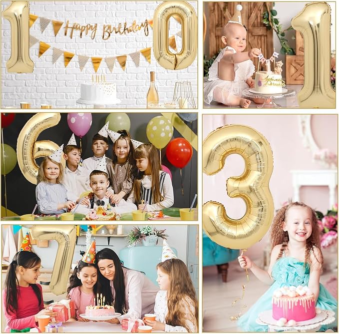 40 inch White Gold Number Balloon Giant Foil Helium Balloons Champagne Gold - Image 4