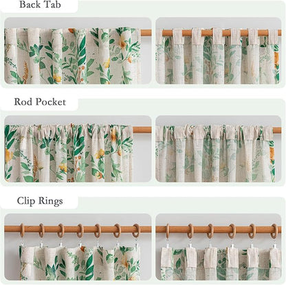 MYSKY HOME Green Floral Curtains 84 Inch Length Linen Blended Farmhouse Curtains - Image 4