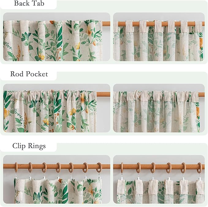 MYSKY HOME Linen Floral Long Curtains 95 Inch Length 2 Panels Set, Sage Green - Image 4