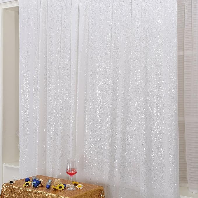 Poise3EHome White Sequin Backdrop, 6FT x 8FT Sequin Photography Backdrop Curtain - Image 2