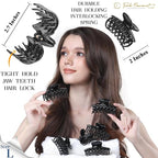 RC ROCHE 6 Pcs Double Claw Hair Clip Tooth Claw Clip Grip Tooth Jaw Clamps Thin Fine Hair Strong Hold No Slip Undo Clutchers for Women, Medium Black