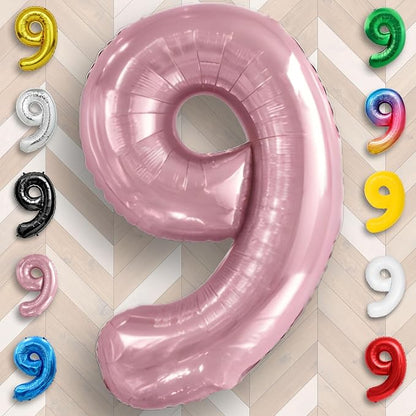 Pink Pearl Number Balloon 9 Mylar Foil Macaron Balloons 40 inch - Image 4