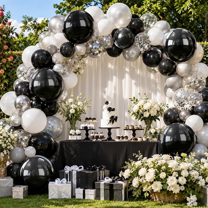 Black Round Foil Balloons with Satin Bows and Ribbon - Image 7