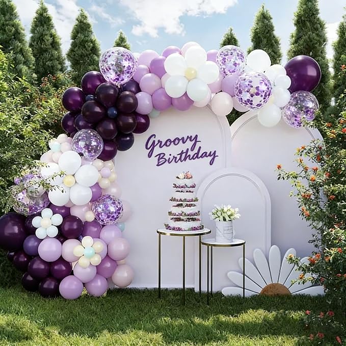 Purple White Balloons 60Pcs 12 Inch Confetti Latex Balloon Kit - Image 5