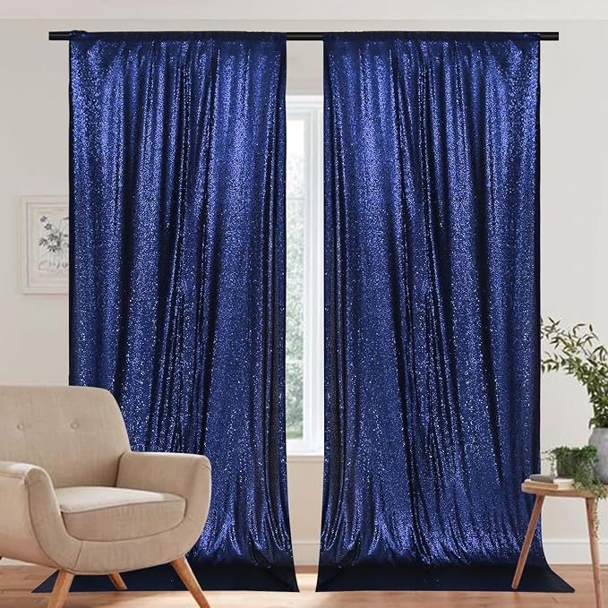 PartyDelight Navy Blue Sequin Backdrop Curtains 5x10ft 2 Panels | Sparkly 3mm - Image 7