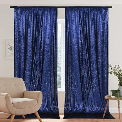 PartyDelight Navy Blue Sequin Backdrop Curtains 5x10ft 2 Panels | Sparkly 3mm - Image 7