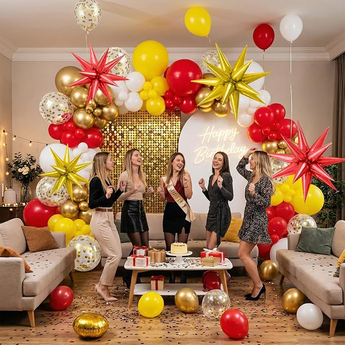 22/27 Inch Gold Red Star Balloons, Cone Spike Balloon, Aluminum Foil Balloon - Image 6
