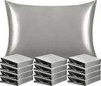 NTBAY 12 Pack Satin Queen Pillowcases for Hair and Skin, Luxurious and Silky Pillow Cases with Envelope Closure, 20 x 30 Inches, Grey