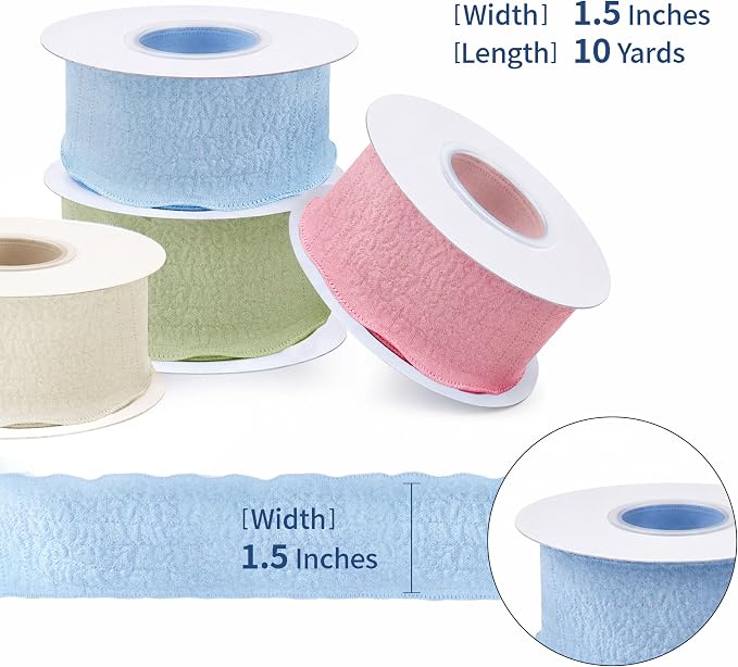 Pink Ruffle Ribbon, 1-1/2 Inch x 10 Yards Chiffon Silk Ribbons | Crinkle ribbon - Image 6
