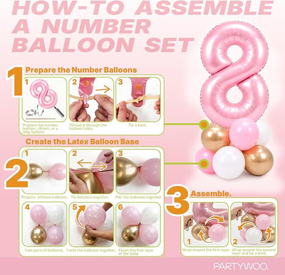 PartyWoo Number Balloons 40 Inch Pink Number 8 Kit 25pcs - Image 7