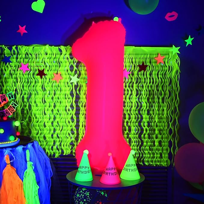 Mega-L Glow in The Dark Party Supplies, 40 Inch Fuchsia Number 3 Balloon | Glow - Image 4