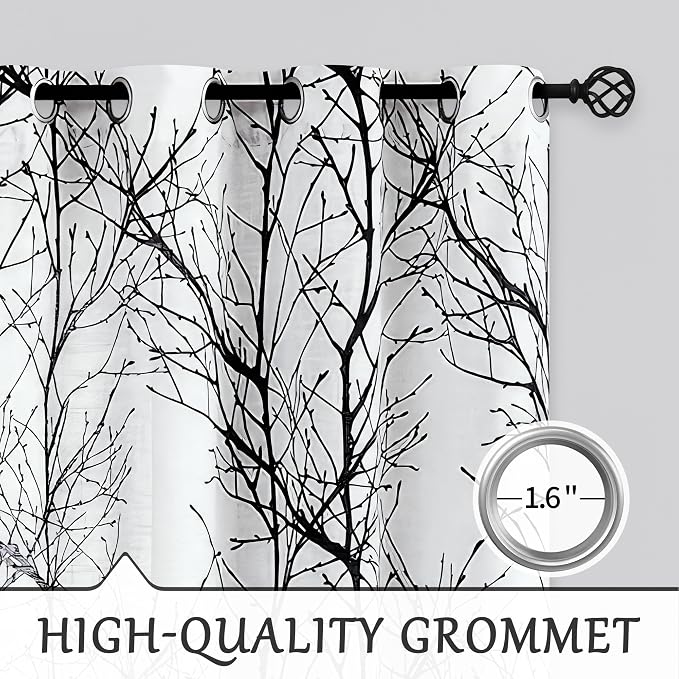 FMFUNCTEX Linen Black White Semi Sheer Print Curtains 96 Inch Long 2 Panels | - Image 6