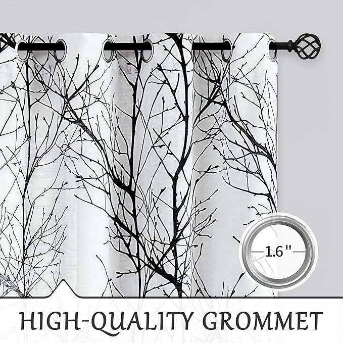 FMFUNCTEX Linen Black White Semi Sheer Print Curtains 84 Inch Long 2 Panels | - Image 6