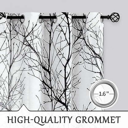 FMFUNCTEX Linen Black White Semi Sheer Print Curtains 84 Inch Long 2 Panels | - Image 6
