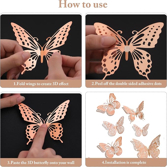 SAOROPEB 3D Butterfly Wall Decor, Removable Metallic Wall Sticker Room Mural - Image 6