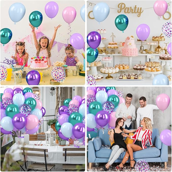 Mermaid Balloons, 12 Inch Pastel Purple and Teal Balloons - Image 6