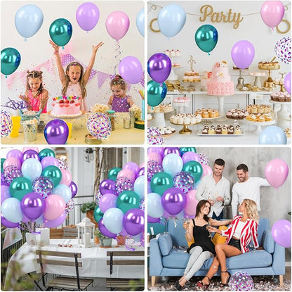 Mermaid Balloons, 12 Inch Pastel Purple and Teal Balloons - Image 6