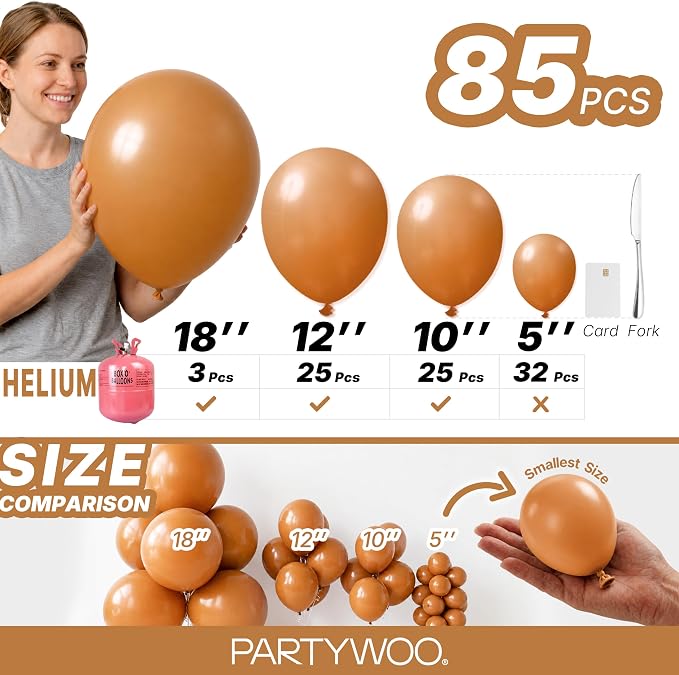 PartyWoo Boho Neutral Light Brown Balloons 85pcs Coffee Color | 18 12 10 5 Inch - Image 6