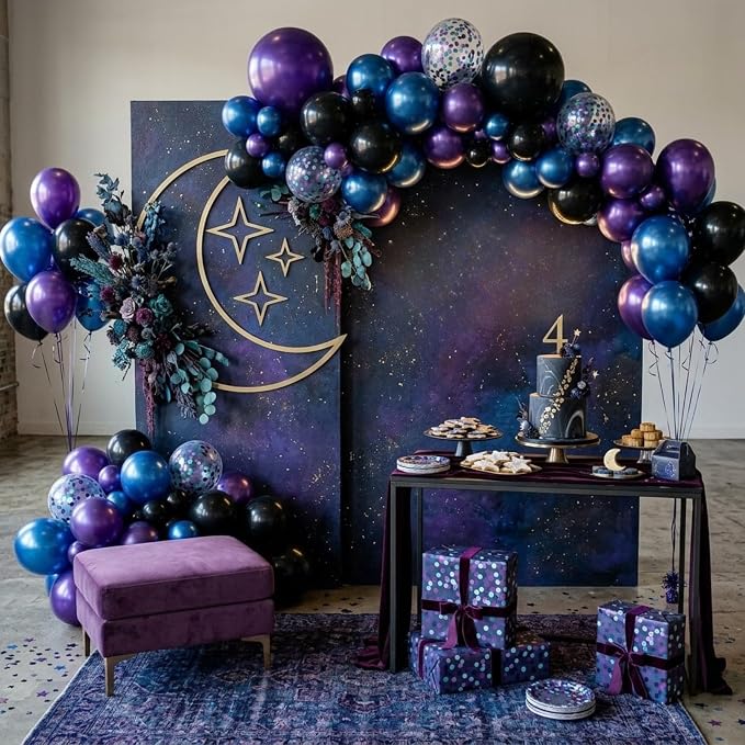 Purple and Blue Galaxy Balloons, 12 Inch Metallic Blue Dark Purple Blue Black - Image 8