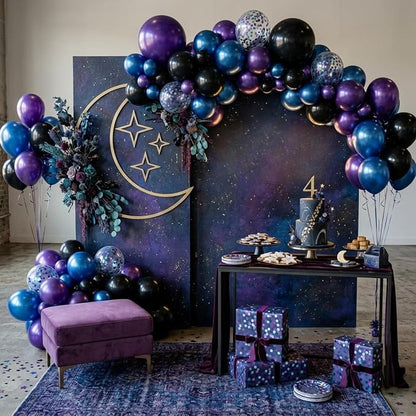 Purple and Blue Galaxy Balloons, 12 Inch Metallic Blue Dark Purple Blue Black - Image 8