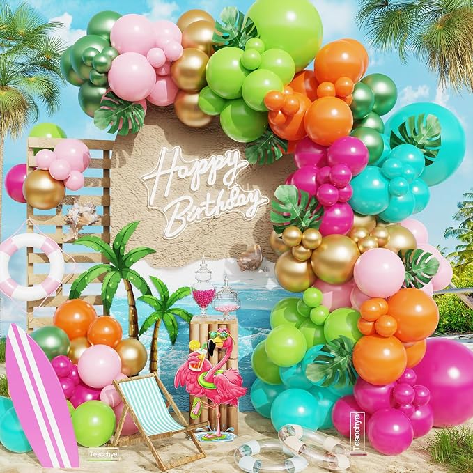 Flamingo Hawaiian Tropical Balloon Garland Arch Kit by Tesochye