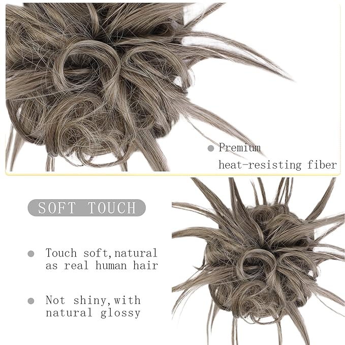HMD Tousled Updo Messy Bun Hair Piece Hair Extension Ponytail With Elastic Rubber Band Updo Bun Synthetic Hairpieces for Women