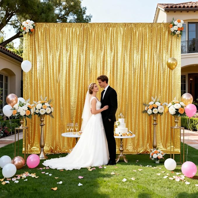 SquarePie 10x10ft Gold Sequin Backdrop, High Density Non-Transparent Glitter - Image 3