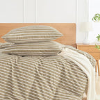 JELLYMONI 100% Natural Cotton Striped Queen Pillowcases Set, 2 Pack Khaki and White Stripes Pattern Printed Pillow Covers with Envelope Closure(Pillows are not Included)