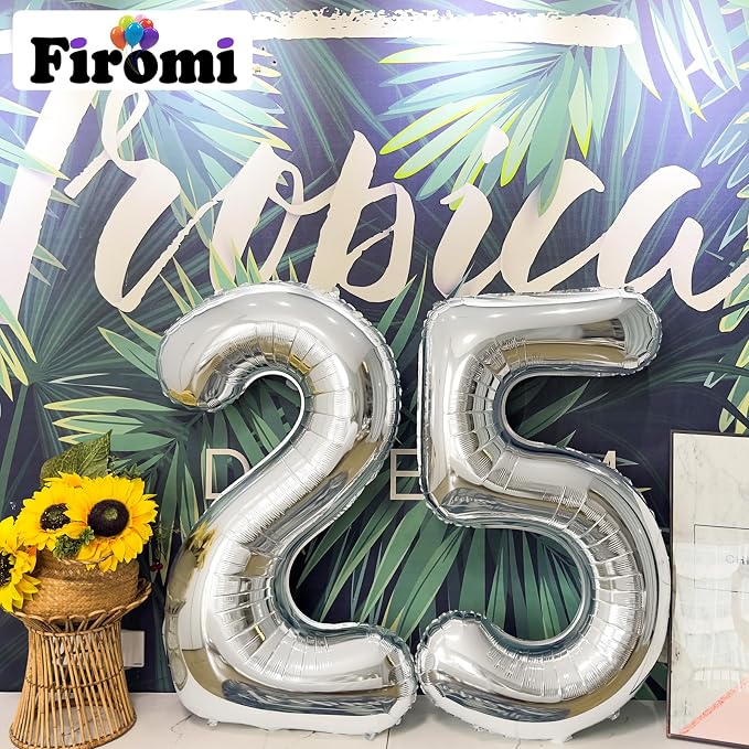 FIROMI 25 Number Balloons Silver Big Foil Mylar 52 Balloon Numbers 40-inch | - Image 3