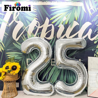 FIROMI 25 Number Balloons Silver Big Foil Mylar 52 Balloon Numbers 40-inch | - Image 3