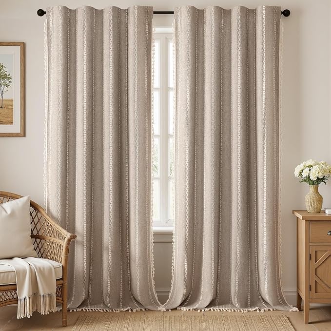 Khaki Brown Boho Blackout Curtains 96 Inch 2 Panels by Unknown