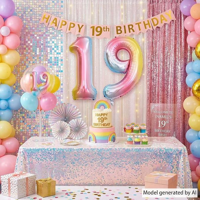 Rainbow Ombre Number 19 Balloon 40 Inch Pastel Foil - Image 3