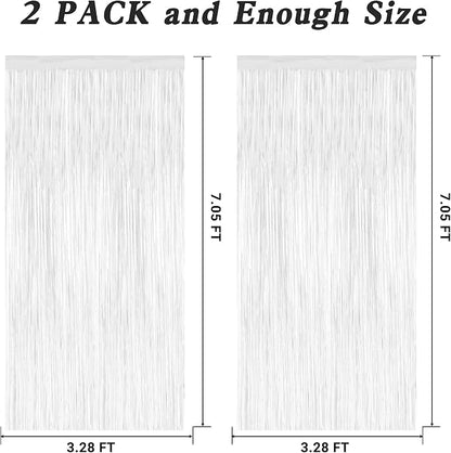 ZATAYE 2 Pack White Foil Curtain Streamer Decorations | White, Metallic Foil - Image 2
