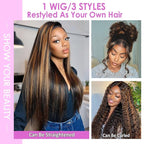 Highlight Wig Human Hair Body Wave Lace Front Wigs Human Hair Pre Plucked 13x4 Ombre Lace Front Wig Human Hair for Women 1B/30 Black with Brown Balayage Glueless Wigs 200 Density 22 Inch