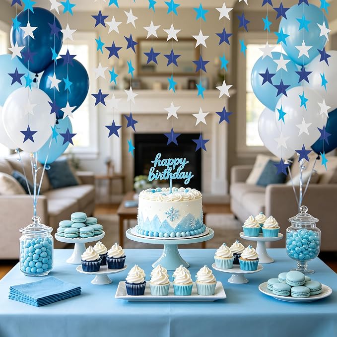 BEISHIDA 6Pcs Navy Blue and White Star Garland Decor Twinkle Paper Star - Image 4
