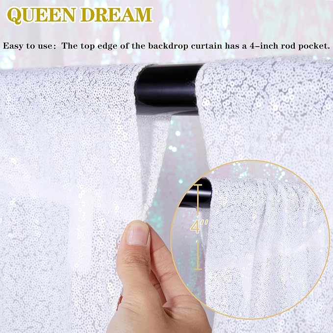 White Sequin Backdrop 2 Panels Curtains 2FTx8FT Glitter Party Backdrop | - Image 4