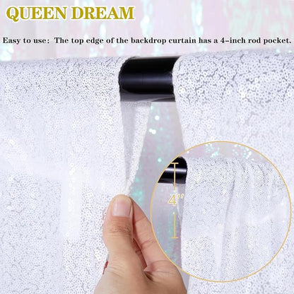 White Sequin Backdrop 2 Panels Curtains 2FTx8FT Glitter Party Backdrop | - Image 4