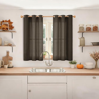 YoungsTex Dark Brown Linen Semi Sheer Curtains 45 Inches Length - Image 2