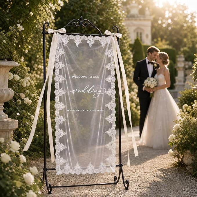 180x70cm Large Wedding Welcome Sheer Tulle Banner - Image 2
