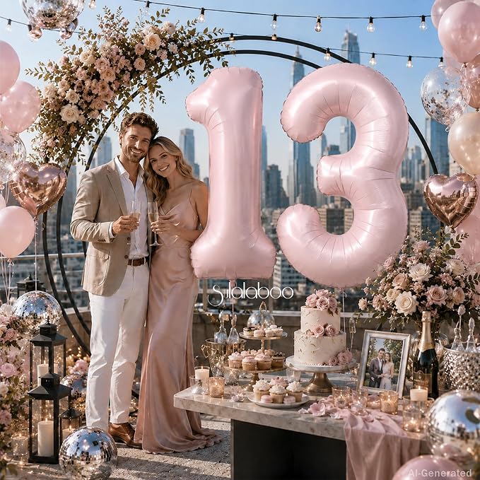 40 Inch Light Pink Number 13 Balloon 0-9 13th Foil Big Giant | Digital - Image 3