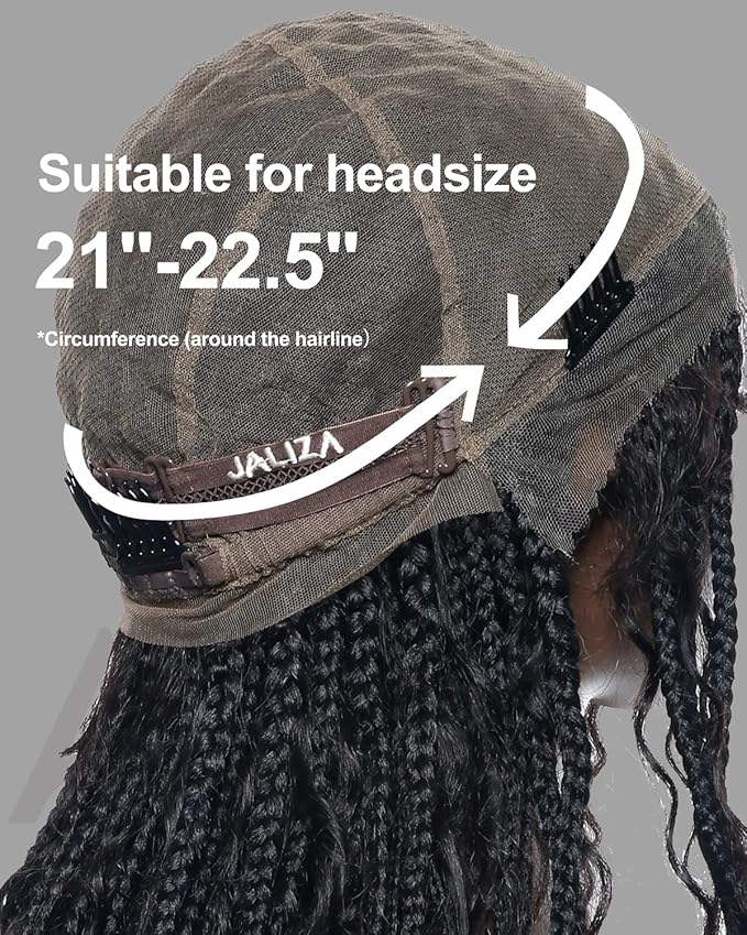Human Hair Boho Curls Hand-Tied HD Full Lace Wig - 24" Salon-Level Small Box Synthetic Braids (80 Braids, Medium Density) Pre-Cut Swiss HD Lace, Pre-Plucked, Knotless, Tangle-Free - Black 1B