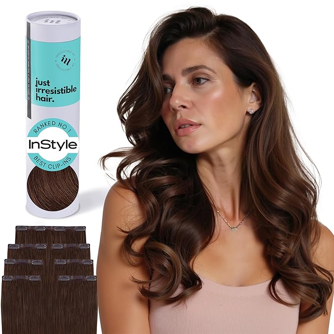 Irresistible Me Real Human Hair Extensions Clip Ins – 100% Human Hair Clip In Extensions for Length & Volume – Invisible Extension – Heat Resistant & Dyeable – Medium Brown, 24 Inches