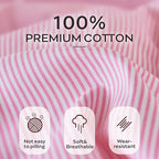 JELLYMONI 100% Natural Cotton Striped King Pillowcases Set, 2 Pack White and Thin Pink Striped Pattern Printed Pillow Covers with Envelope Closure(Pillows are not Included)