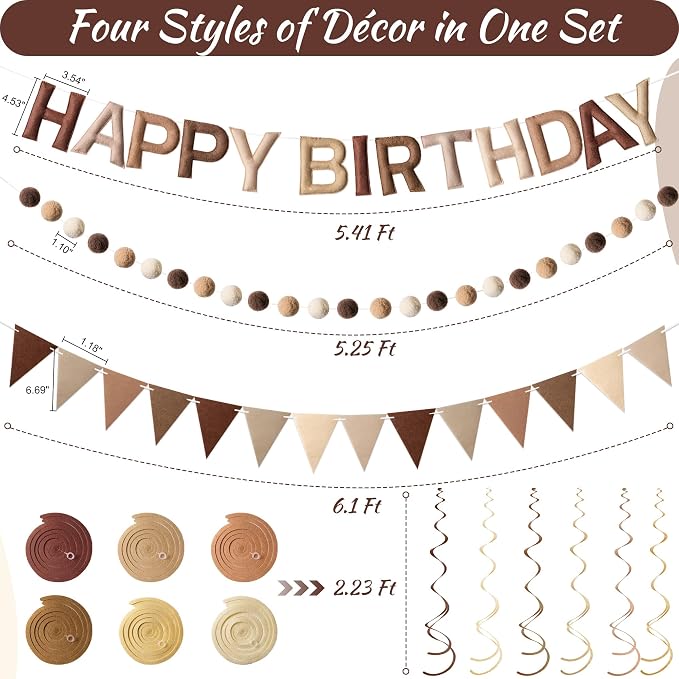 Kriyokiaa Retro Brown Happy Birthday Banner Set - Image 4