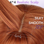 Wig with Bangs for Women Ginger Straight Face-Framing Layers Hairstyle 4x4 Realistic Scalp Glueless Synthetic Wigs Medium Length for Everyday Use
