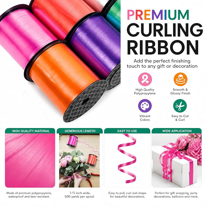 12 Roll 9000ft Curling Ribbons, 1/5 Inch Balloon String - Image 3