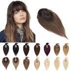 SEGO Hair Toppers for Women Real Human Hair With Bangs, 7 * 13CM Silk Base 100% Remy Human Hair Clip in Top Wiglet Hairpieces Add Volume -12 Inch Dark Brown ombre Light Brown